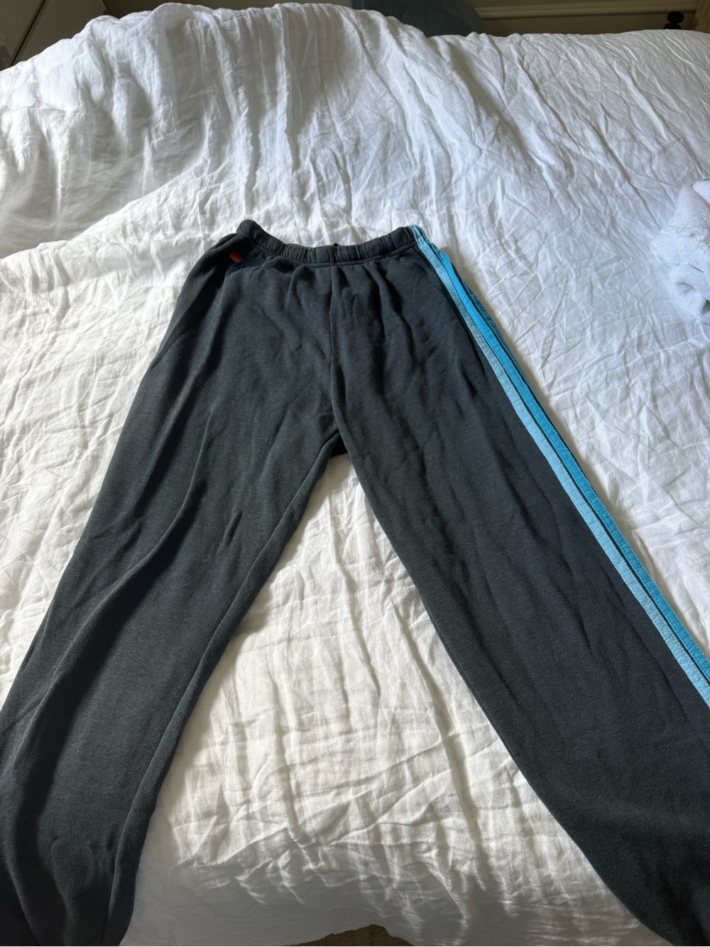 Aviator Nation Black Track Pants with Light Blue Side Stripe